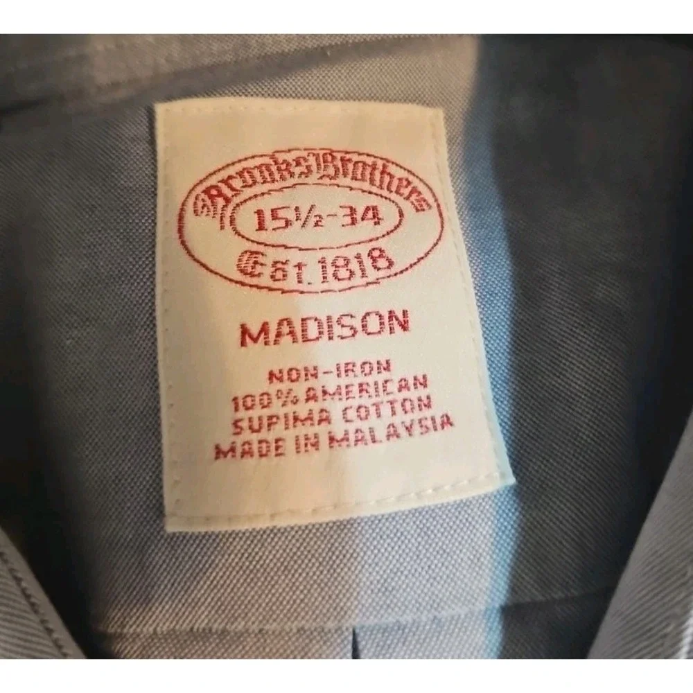 Brooks Bros Blue Dress Shirt Mens M Madison Non-Iron EUC‎ Oxford 15.5 34 Supima